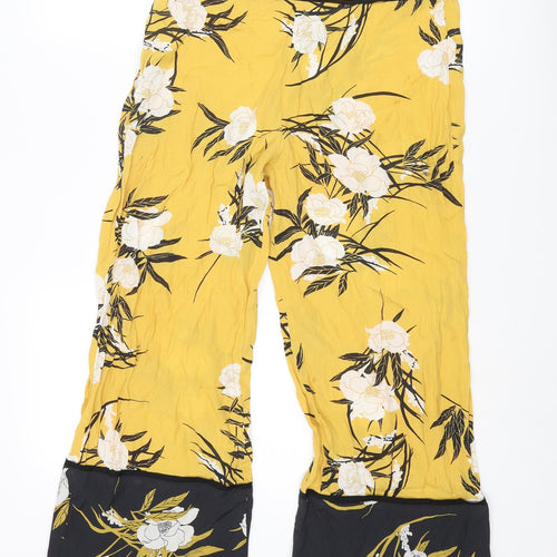 Miss Selfridge Womens Yellow Floral Viscose Cropped Trousers Size 8 L23 in Regular Zip