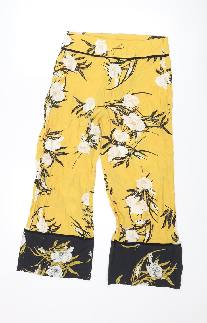 Miss Selfridge Womens Yellow Floral Viscose Cropped Trousers Size 8 L23 in Regular Zip