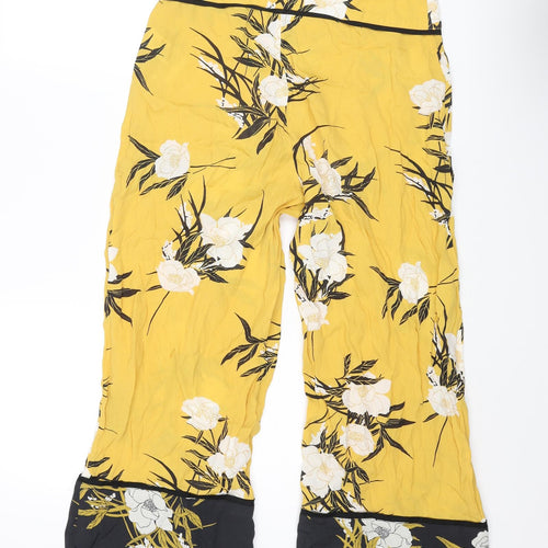 Miss Selfridge Womens Yellow Floral Viscose Cropped Trousers Size 8 L23 in Regular Zip