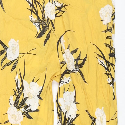 Miss Selfridge Womens Yellow Floral Viscose Cropped Trousers Size 8 L23 in Regular Zip