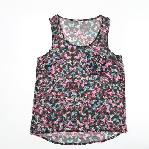 New Look Womens Multicoloured Geometric Polyester Basic Blouse Size 10 Scoop Neck - Butterfly Print Semi Sheer