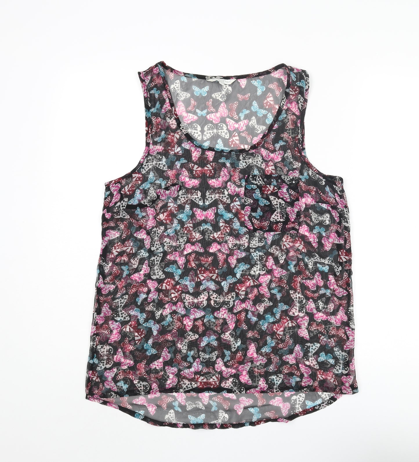 New Look Womens Multicoloured Geometric Polyester Basic Blouse Size 10 Scoop Neck - Butterfly Print Semi Sheer