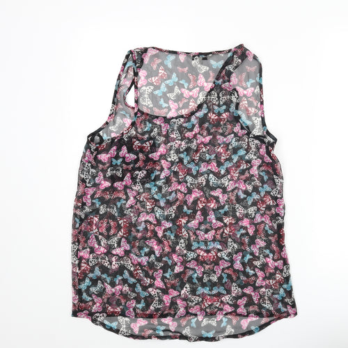 New Look Womens Multicoloured Geometric Polyester Basic Blouse Size 10 Scoop Neck - Butterfly Print Semi Sheer