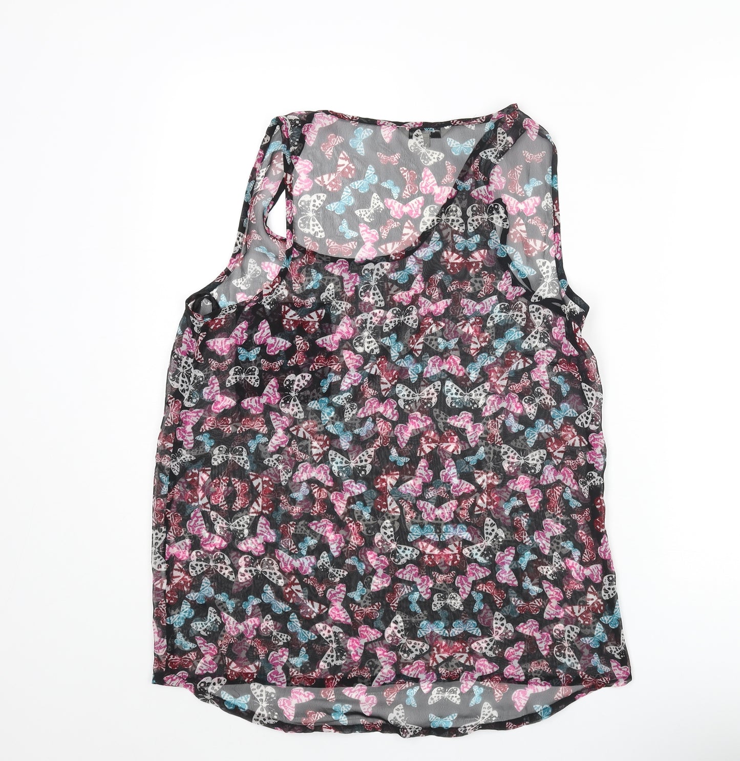 New Look Womens Multicoloured Geometric Polyester Basic Blouse Size 10 Scoop Neck - Butterfly Print Semi Sheer