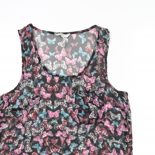 New Look Womens Multicoloured Geometric Polyester Basic Blouse Size 10 Scoop Neck - Butterfly Print Semi Sheer