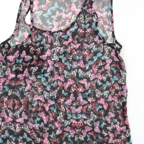 New Look Womens Multicoloured Geometric Polyester Basic Blouse Size 10 Scoop Neck - Butterfly Print Semi Sheer
