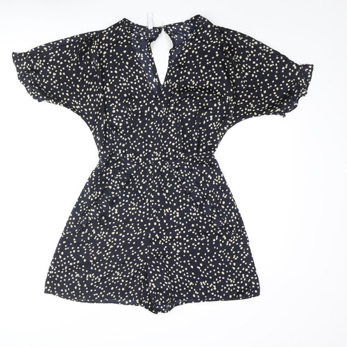 Mango Womens Black Polka Dot Polyester Playsuit One-Piece Size XS Button - Frill