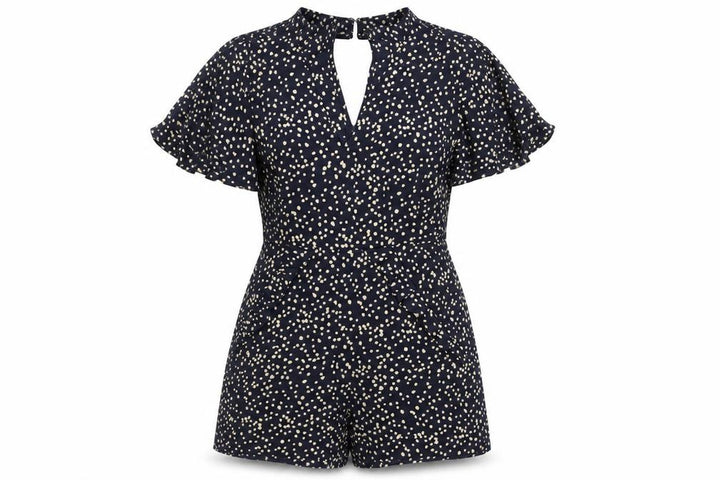 Mango Womens Black Polka Dot Polyester Playsuit One-Piece Size XS Button - Frill