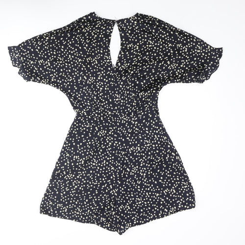Mango Womens Black Polka Dot Polyester Playsuit One-Piece Size XS Button - Frill