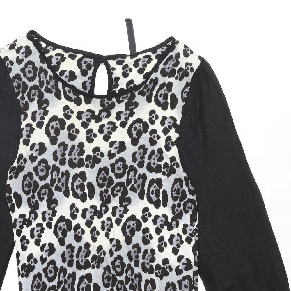 NEXT Womens Multicoloured Animal Print Viscose Tunic Blouse Size 8 Round Neck - Leopard Print