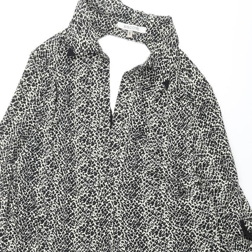 Biscote Womens Black Animal Print Polyester Shift Size S Collared Pullover - Cut Out Back Leopard Print