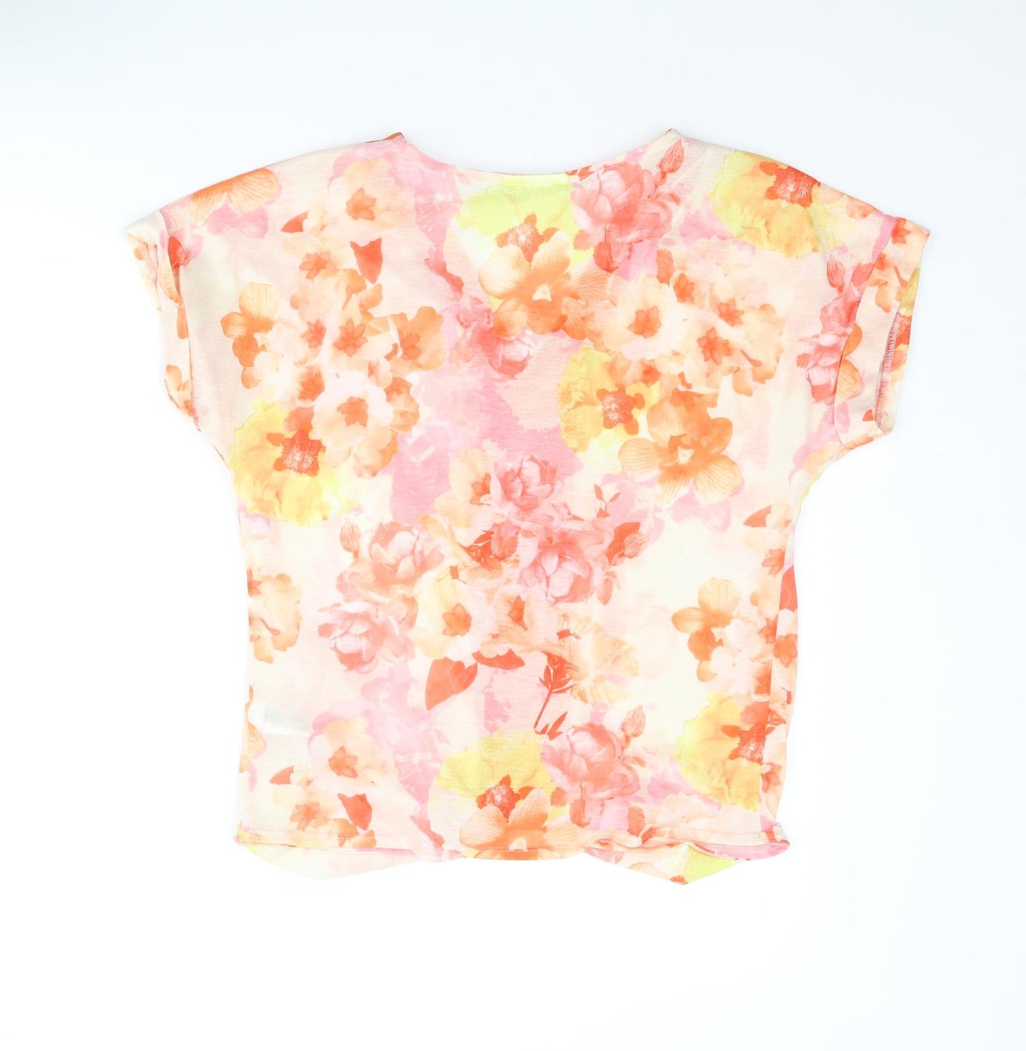 Wallis Womens Orange Floral Polyester Basic Blouse Size S V-Neck