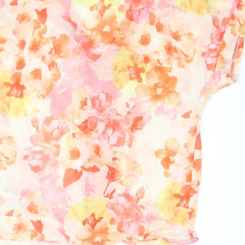 Wallis Womens Orange Floral Polyester Basic Blouse Size S V-Neck