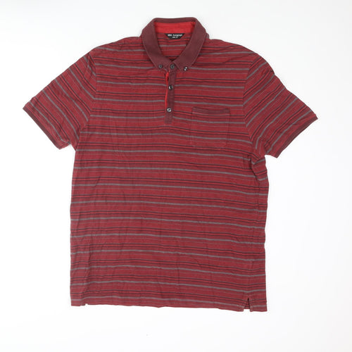 Autograph Mens Red Striped Cotton Polo Size XL Collared Button