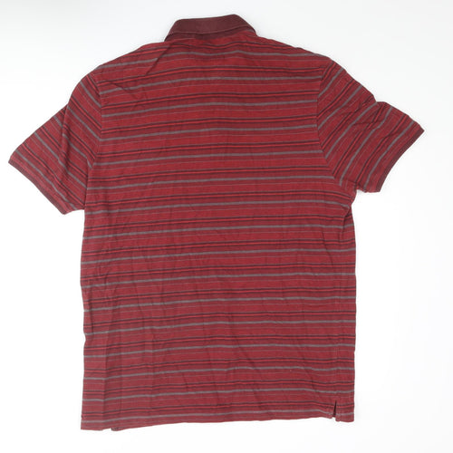 Autograph Mens Red Striped Cotton Polo Size XL Collared Button