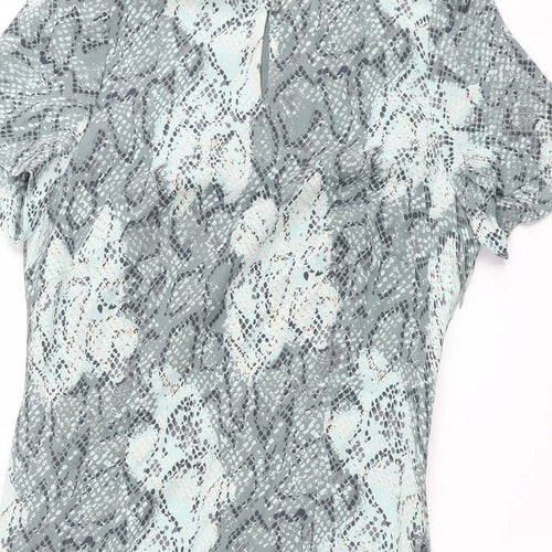 Windsmoor Womens Blue Animal Print Silk Pencil Dress Size 12 Mock Neck Zip - Keyhole Snake Print