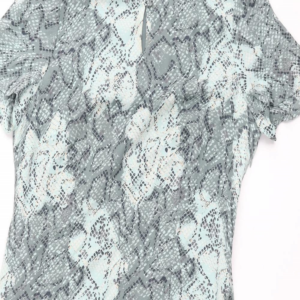 Windsmoor Womens Blue Animal Print Silk Pencil Dress Size 12 Mock Neck Zip - Keyhole Snake Print