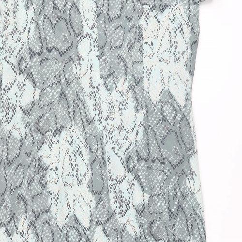 Windsmoor Womens Blue Animal Print Silk Pencil Dress Size 12 Mock Neck Zip - Keyhole Snake Print
