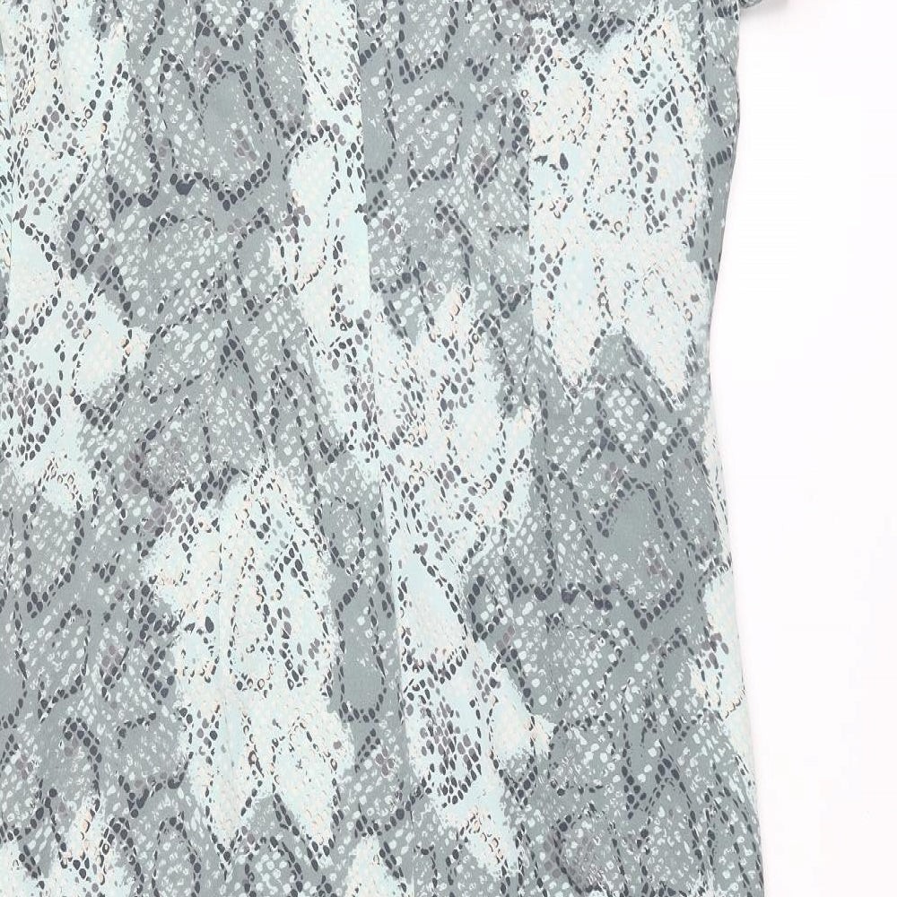 Windsmoor Womens Blue Animal Print Silk Pencil Dress Size 12 Mock Neck Zip - Keyhole Snake Print