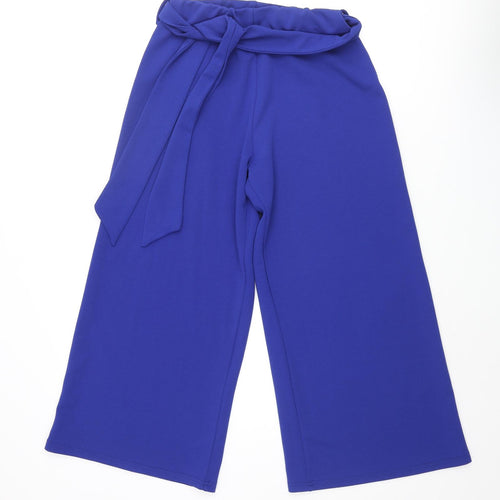 New Look Womens Blue Polyester Cropped Trousers Size 10 L23 in Regular - Belted