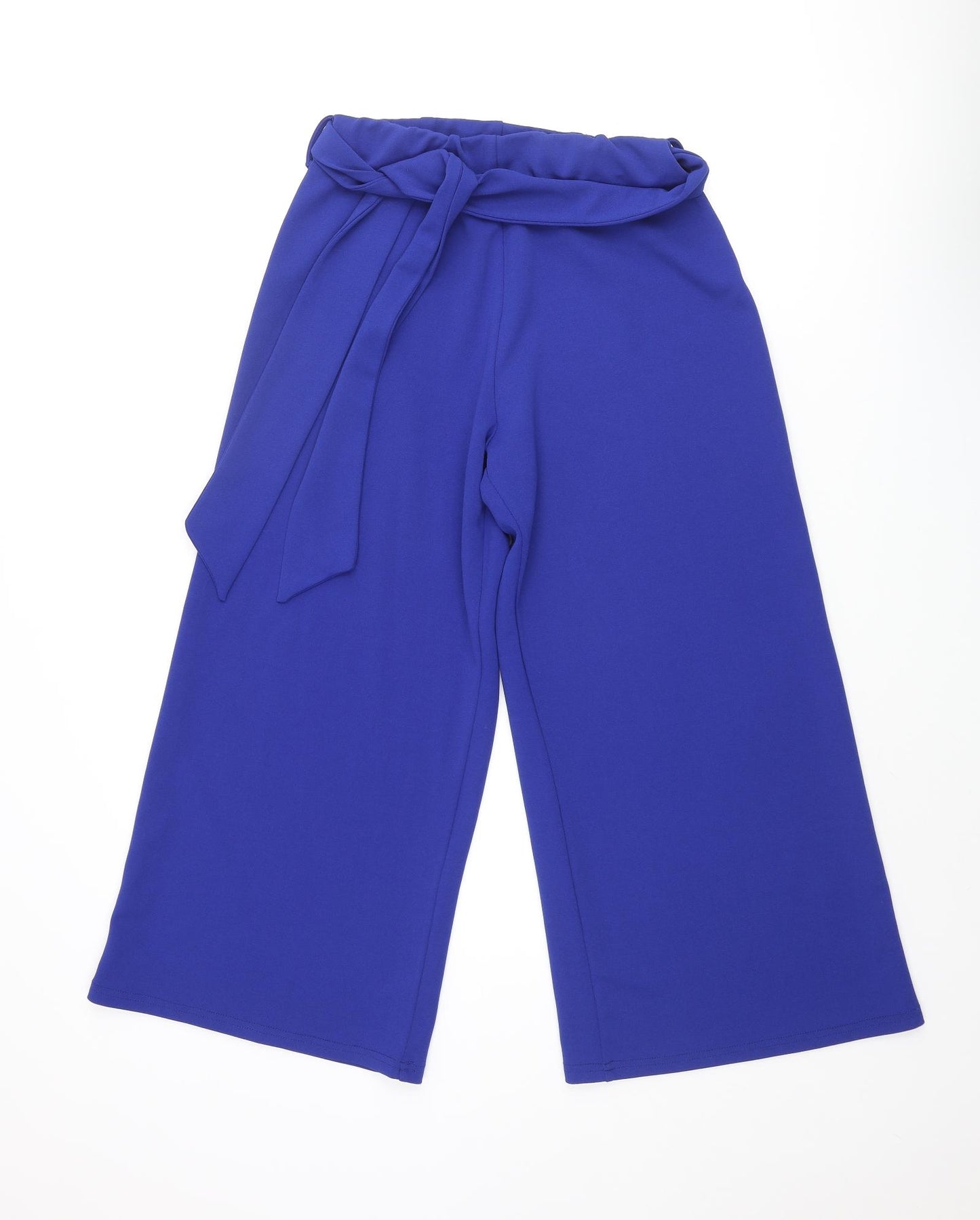 New Look Womens Blue Polyester Cropped Trousers Size 10 L23 in Regular - Belted
