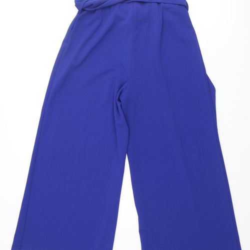 New Look Womens Blue Polyester Cropped Trousers Size 10 L23 in Regular - Belted