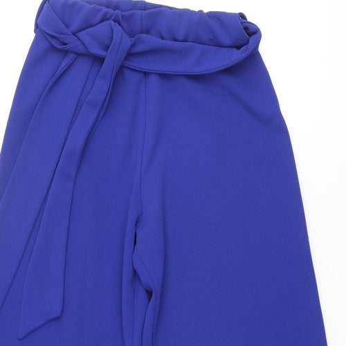 New Look Womens Blue Polyester Cropped Trousers Size 10 L23 in Regular - Belted