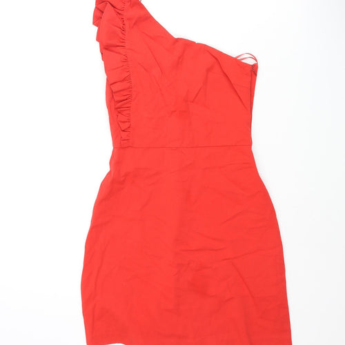 Zara Womens Red Cotton Mini Size XS One Shoulder Zip - Frill