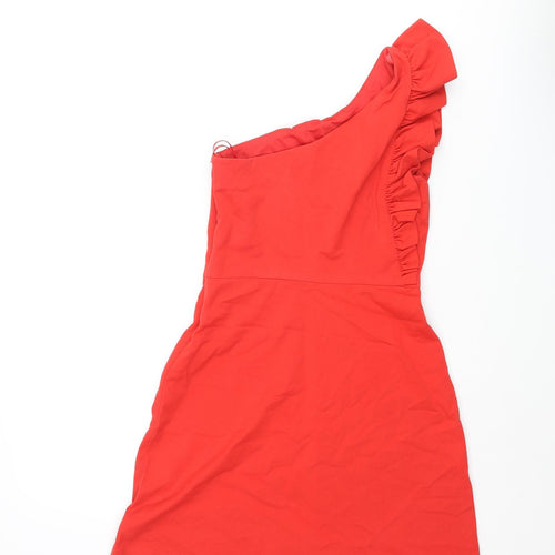 Zara Womens Red Cotton Mini Size XS One Shoulder Zip - Frill