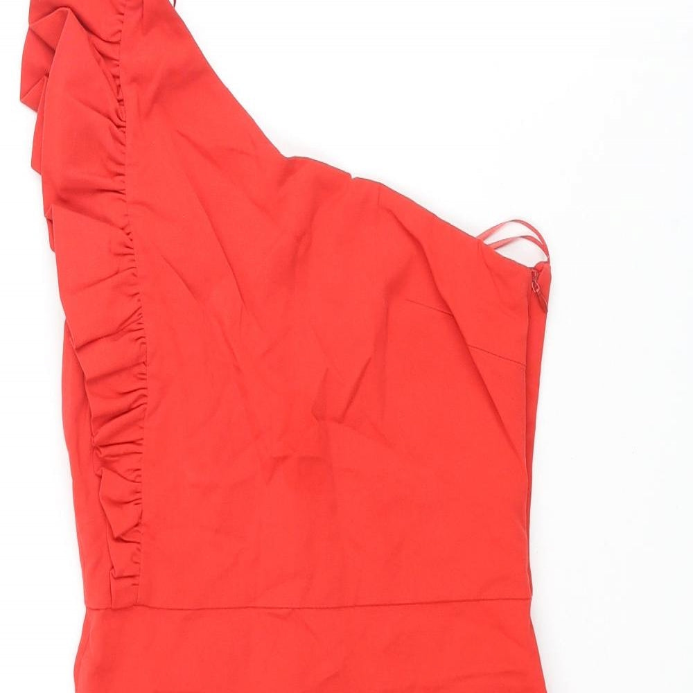 Zara Womens Red Cotton Mini Size XS One Shoulder Zip - Frill