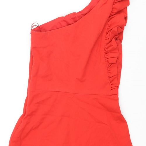 Zara Womens Red Cotton Mini Size XS One Shoulder Zip - Frill