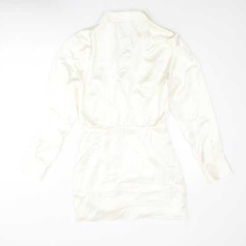Zara Womens Ivory Polyester Wrap Dress Size M Collared Zip