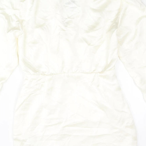 Zara Womens Ivory Polyester Wrap Dress Size M Collared Zip
