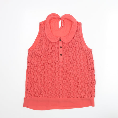 NEXT Womens Pink Cotton Camisole Blouse Size 12 Collared - Floral Lace Front
