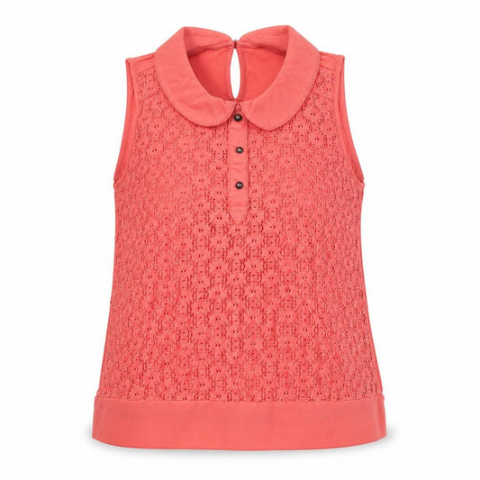 Front view of Next women’s pink cotton camisole blouse, size UK 12, collared - floral lace front