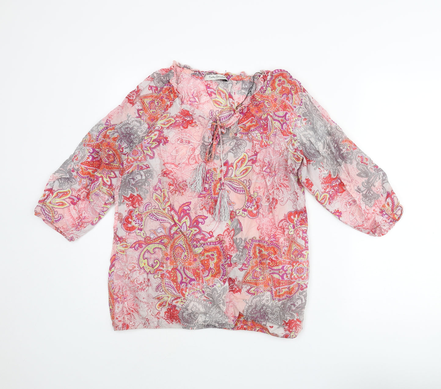 Betty Barclay Womens Multicoloured Geometric Cotton Basic Blouse Size 12 Round Neck