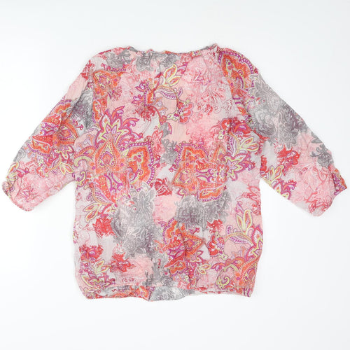 Betty Barclay Womens Multicoloured Geometric Cotton Basic Blouse Size 12 Round Neck