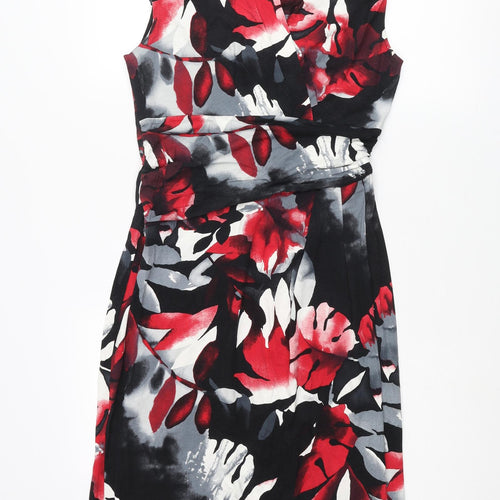 Roman Womens Multicoloured Geometric Viscose Pencil Dress Size 12 V-Neck Pullover - Leaf Print