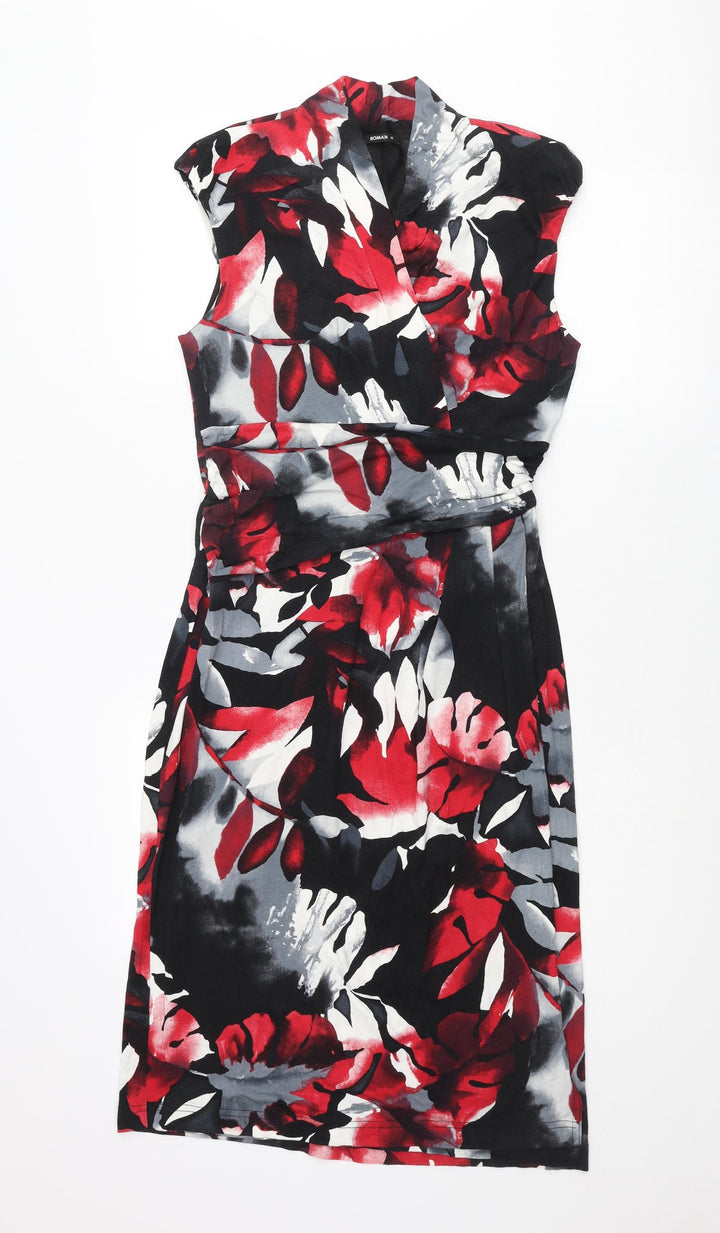 Roman Womens Multicoloured Geometric Viscose Pencil Dress Size 12 V-Neck Pullover - Leaf Print