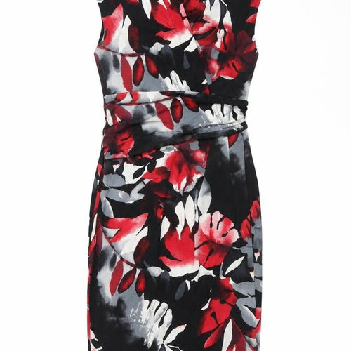 Roman Womens Multicoloured Geometric Viscose Pencil Dress Size 12 V-Neck Pullover - Leaf Print