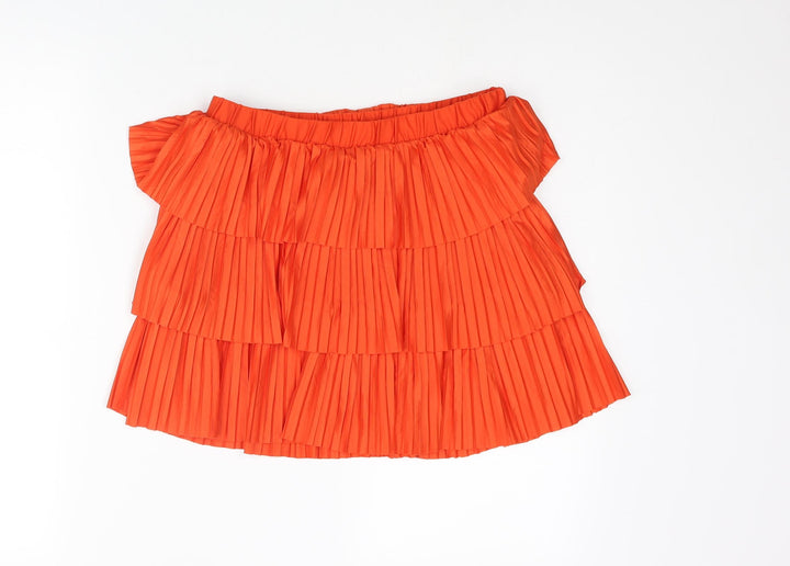Zara Womens Red Polyester Mini Skirt Size M - Layered Pleat