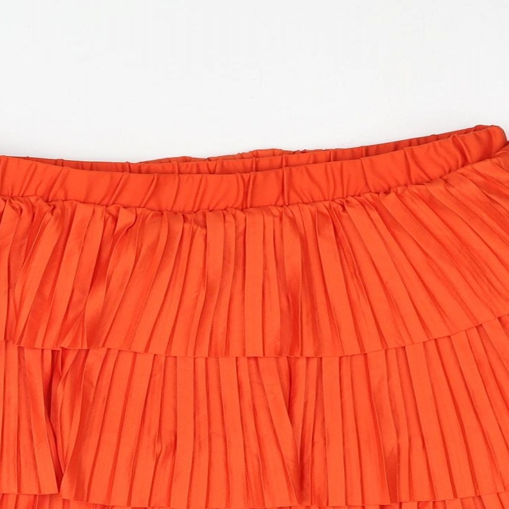 Zara Womens Red Polyester Mini Skirt Size M - Layered Pleat