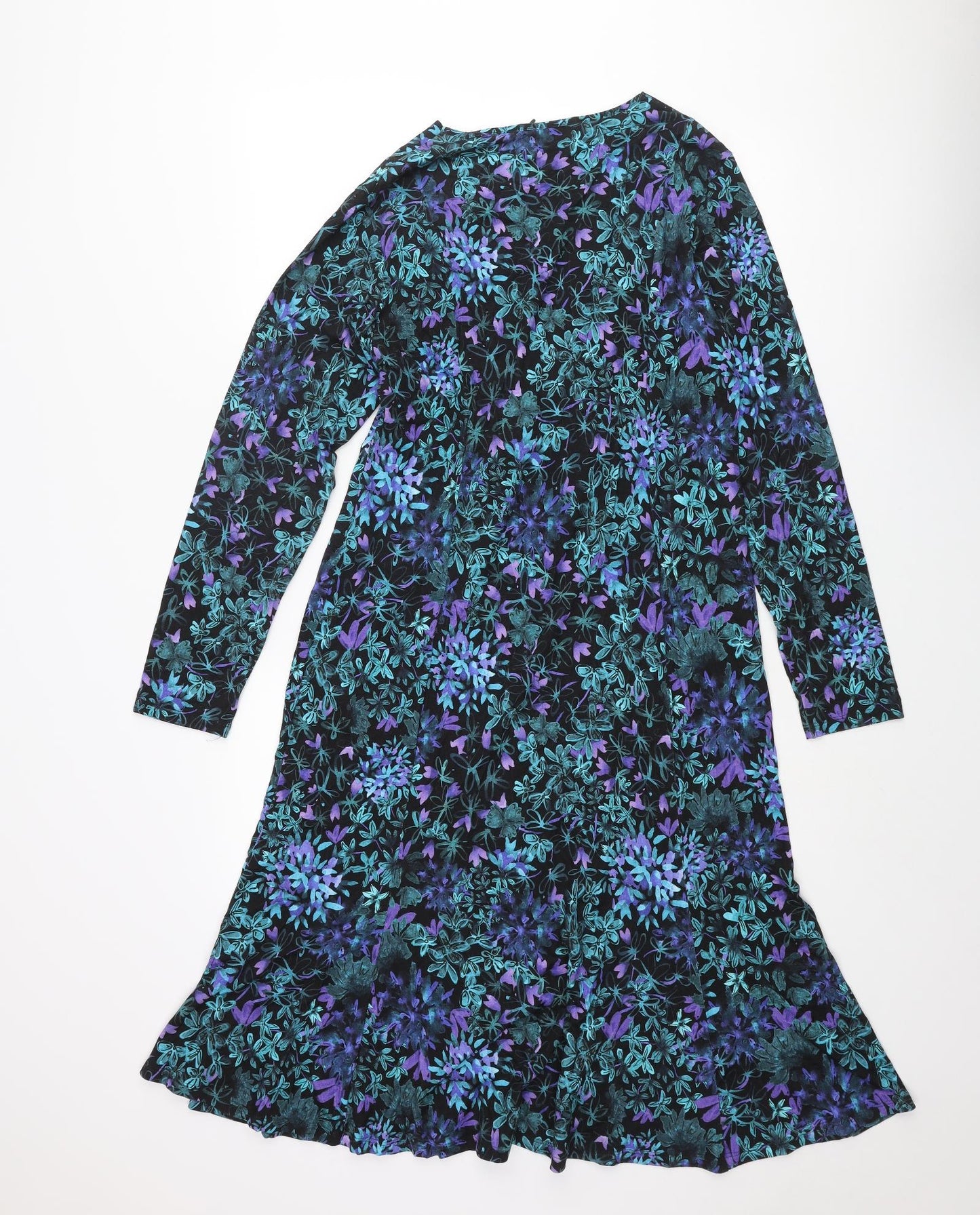 David Neiper Womens Blue Floral Viscose Shift Size 16 V-Neck Pullover