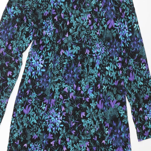 David Neiper Womens Blue Floral Viscose Shift Size 16 V-Neck Pullover