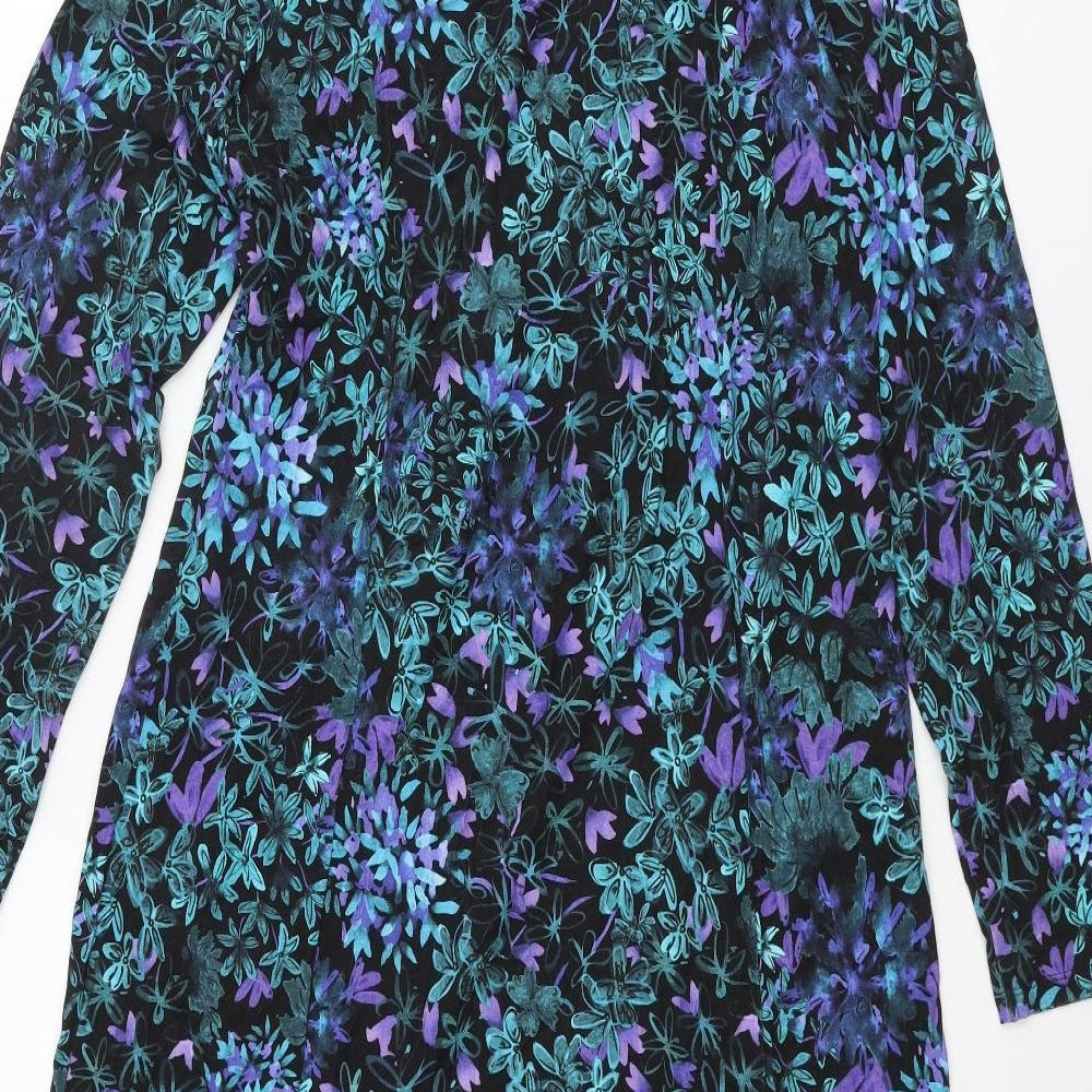 David Neiper Womens Blue Floral Viscose Shift Size 16 V-Neck Pullover