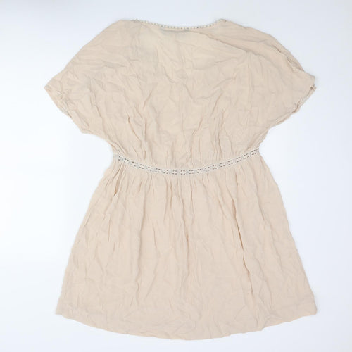Zara Womens Beige Polyester A-Line Size S V-Neck Pullover - Lace Detail