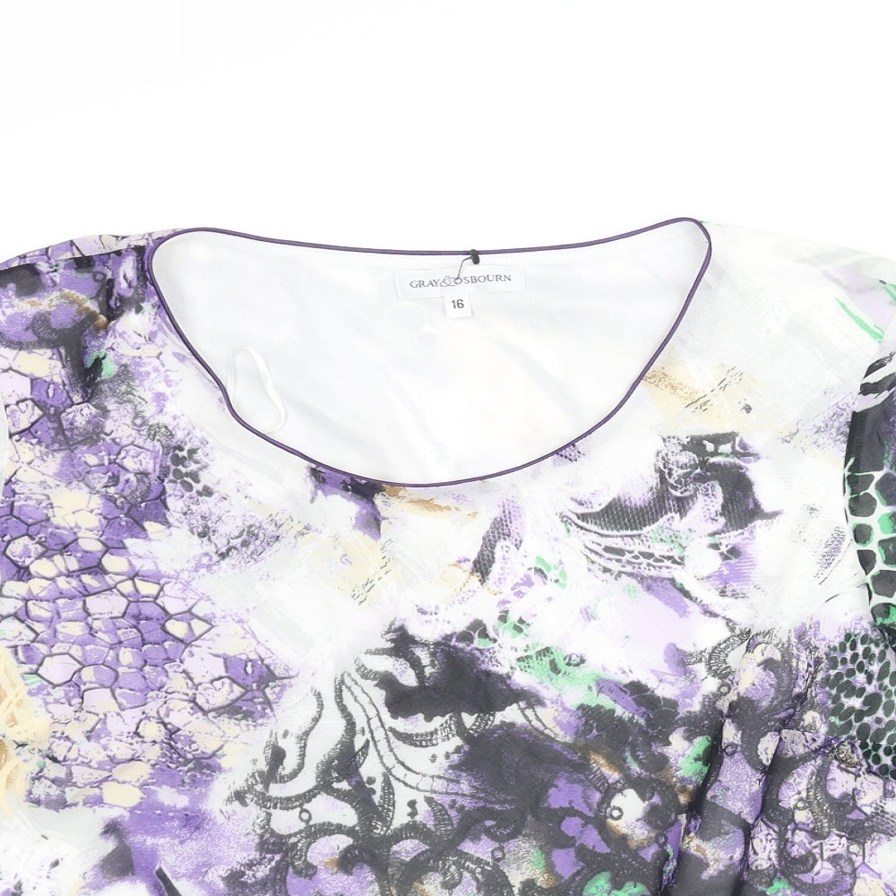 Gray & Osbourn Womens Multicoloured Geometric Polyester Basic Blouse Size 16 Scoop Neck