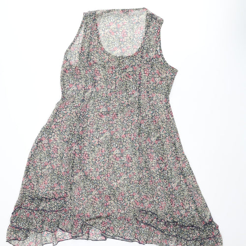 Indigo Womens Multicoloured Floral Polyester Shift Size 12 Scoop Neck Button - Frill
