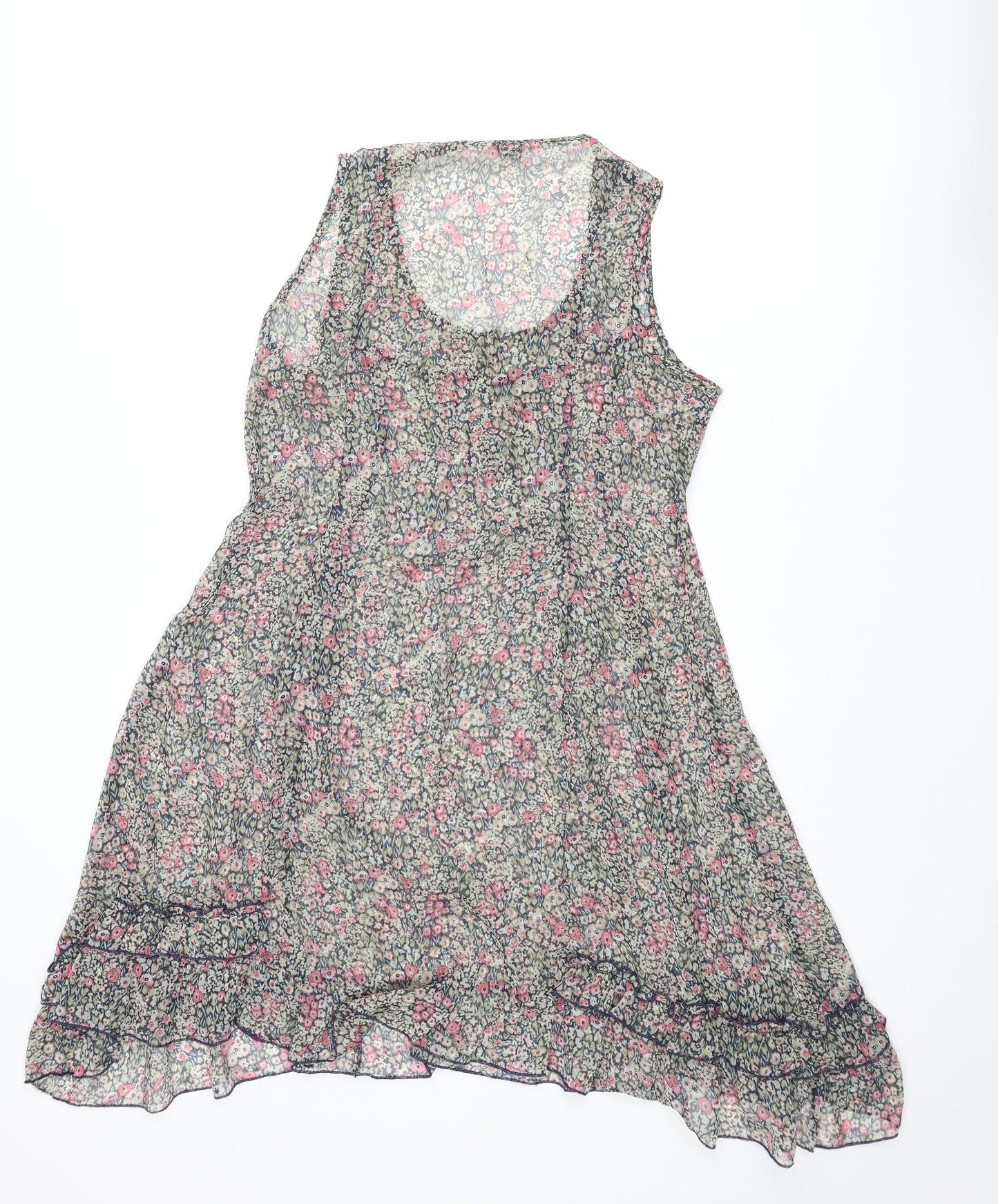 Indigo Womens Multicoloured Floral Polyester Shift Size 12 Scoop Neck Button - Frill