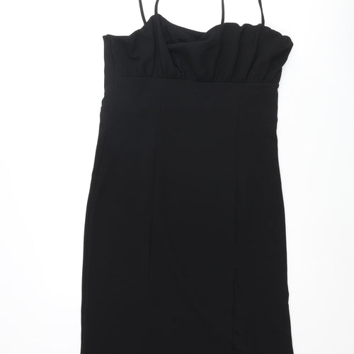 Divided by H&M Womens Black Polyester Slip Dress Size L Square Neck Pullover - Roched Side Slit